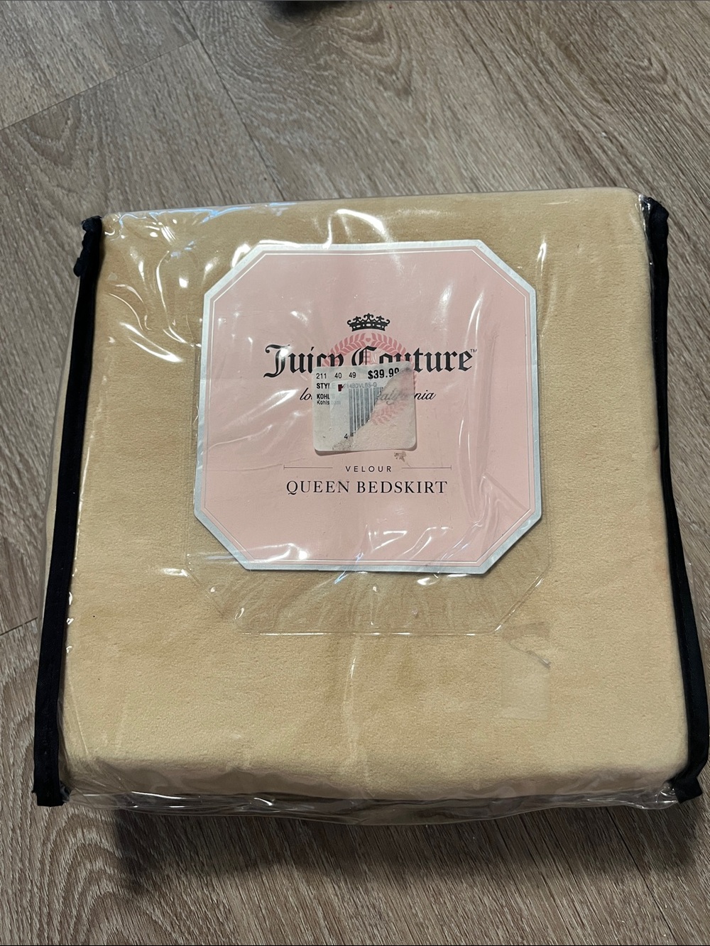 Juicy Couture Beige Velour Queen Bedskirt